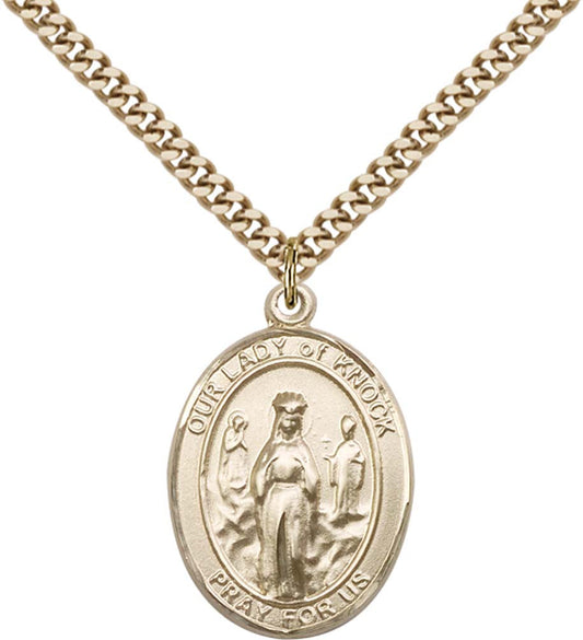 14kt Gold Filled O/L of Knock Pendant with 24 inch Gold Plate Heavy Curb Chain