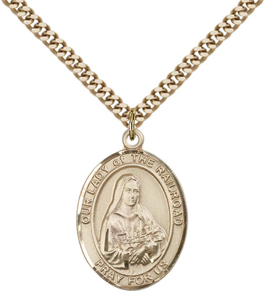 14kt Gold Filled O/L of the Railroad Pendant with 24 inch Gold Plate Heavy Curb Chain