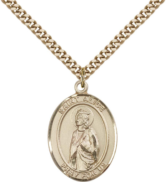14kt Gold Filled St. Alice Pendant with 24 inch Gold Plate Heavy Curb Chain