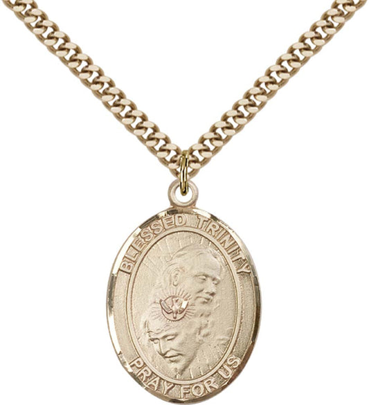 14kt Gold Filled Blessed Trinity Pendant with 24 inch Gold Plate Heavy Curb Chain