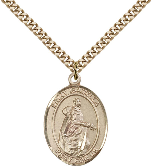 14kt Gold Filled St. Isabella of Portugal Pendant with 24 inch Gold Plate Heavy Curb Chain