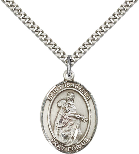 Sterling Silver St. Isabella of Portugal Pendant with 24 Inch Light Rhodium Heavy Curb Chain