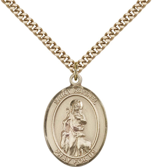 14kt Gold Filled St. Rachel Pendant with 24 inch Gold Plate Heavy Curb Chain