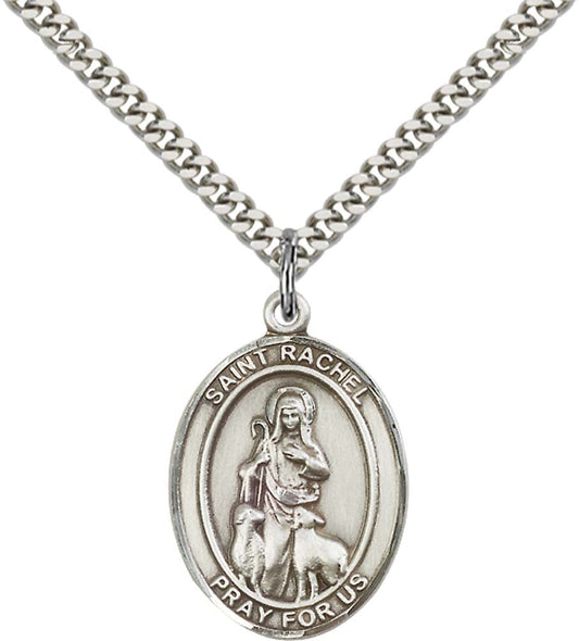 Sterling Silver St. Rachel Pendant with 24 Inch Light Rhodium Heavy Curb Chain