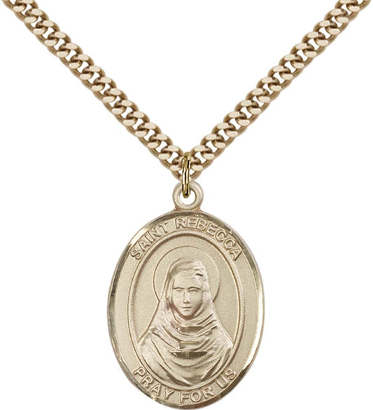 14kt Gold Filled St. Rebecca Pendant with 24 inch Gold Plate Heavy Curb Chain