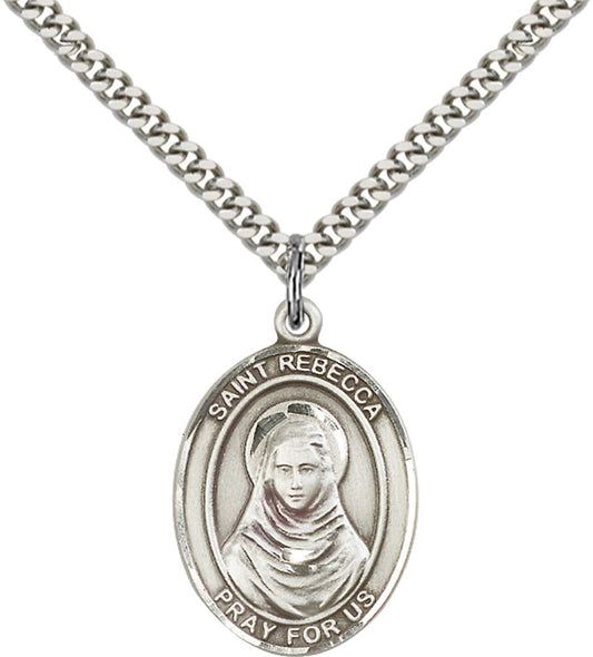 Sterling Silver St. Rebecca Pendant with 24 Inch Light Rhodium Heavy Curb Chain