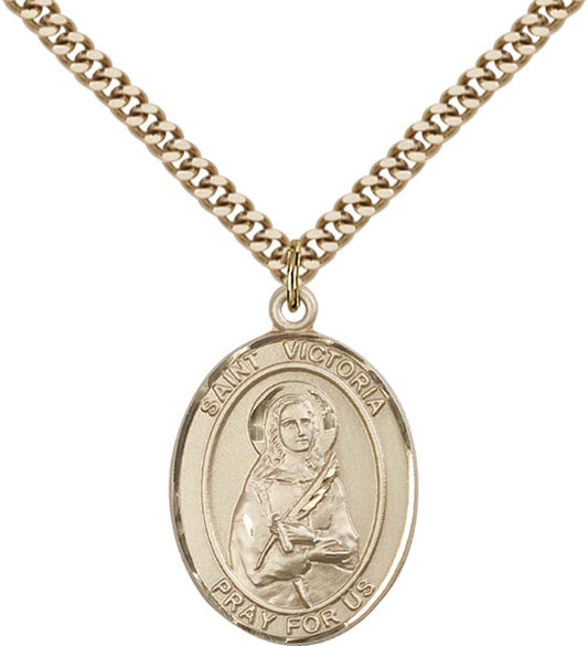 14kt Gold Filled St. Victoria Pendant with 24 inch Gold Plate Heavy Curb Chain