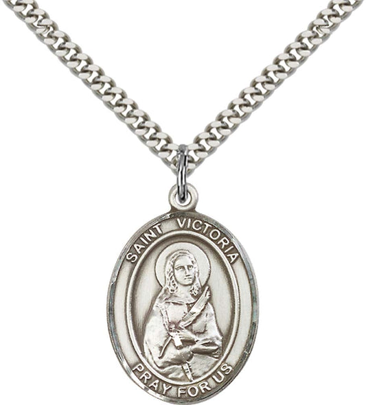 Sterling Silver St. Victoria Pendant with 24 Inch Light Rhodium Heavy Curb Chain