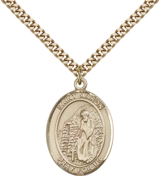 14kt Gold Filled St. Aaron Pendant with 24 inch Gold Plate Heavy Curb Chain