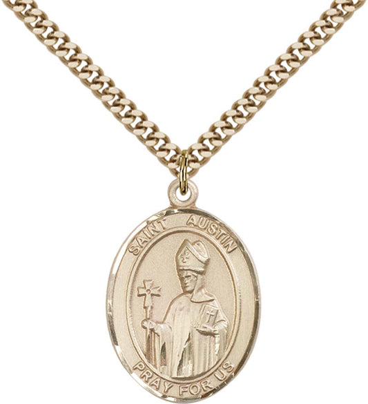 14kt Gold Filled St. Austin Pendant with 24 inch Gold Plate Heavy Curb Chain