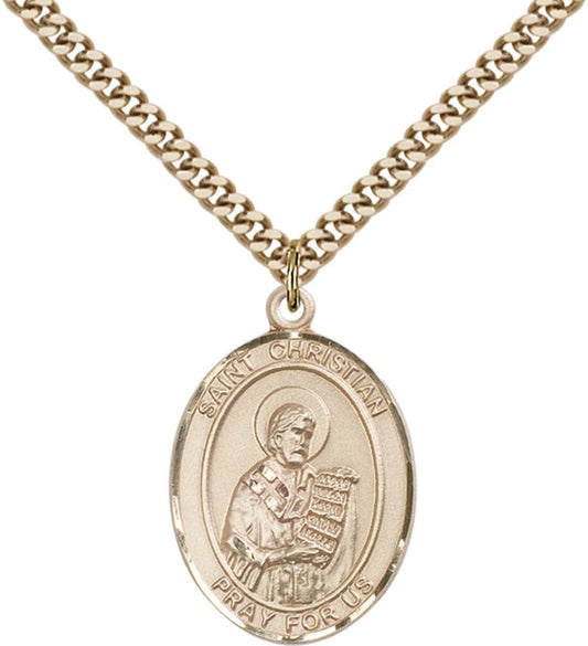 14kt Gold Filled St. Christian Demosthenes Pendant with 24 inch Gold Plate Heavy Curb Chain