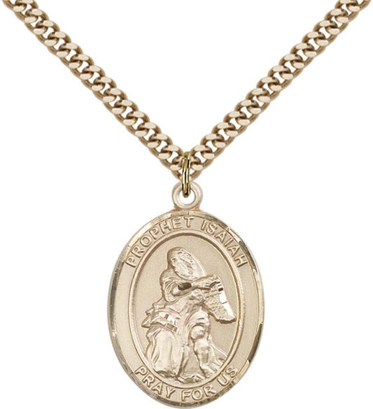 14kt Gold Filled St. Isaiah Pendant with 24 inch Gold Plate Heavy Curb Chain