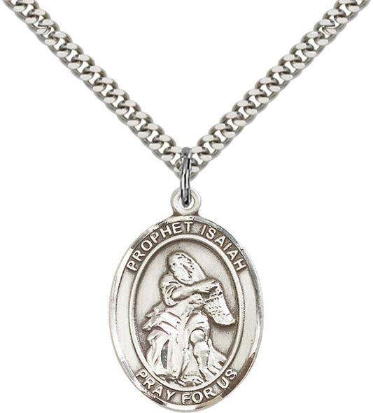 Sterling Silver St. Isaiah Pendant with 24 Inch Light Rhodium Heavy Curb Chain