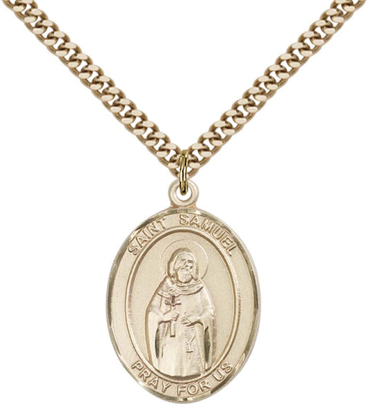 14kt Gold Filled St. Samuel Pendant with 24 inch Gold Plate Heavy Curb Chain