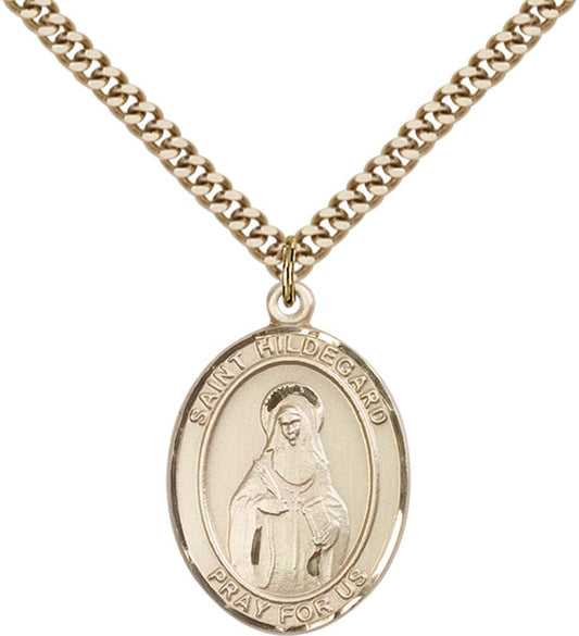 14kt Gold Filled St. Hildegard Von Bingen Pendant with 24 inch Gold Plate Heavy Curb Chain