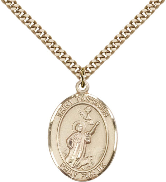14kt Gold Filled St. Tarcisius Pendant with 24 inch Gold Plate Heavy Curb Chain