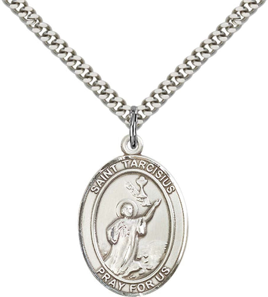Sterling Silver St. Tarcisius Pendant with 24 Inch Light Rhodium Heavy Curb Chain