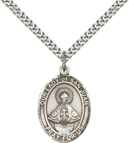 Sterling Silver O/L of San Juan Pendant with 24 Inch Light Rhodium Heavy Curb Chain