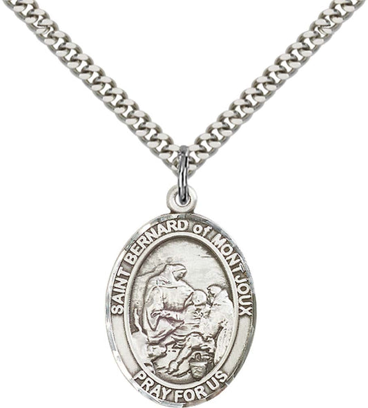 Sterling Silver St. Bernard of Montjoux Pendant with 24 Inch Light Rhodium Heavy Curb Chain