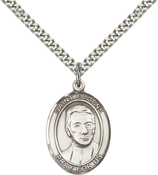 Sterling Silver St. Eugene de Mazenod Pendant with 24 Inch Light Rhodium Heavy Curb Chain