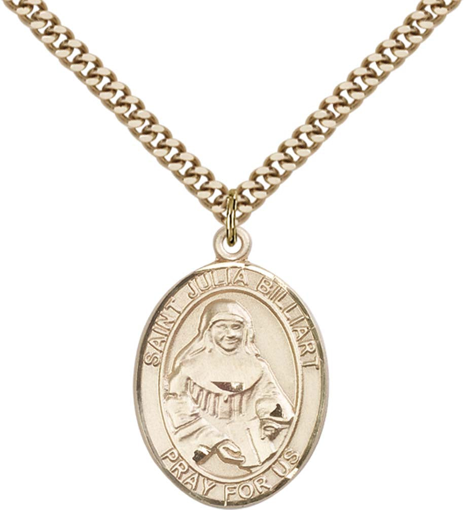 14kt Gold Filled St. Julia Billiart Pendant with 24 inch Gold Plate Heavy Curb Chain