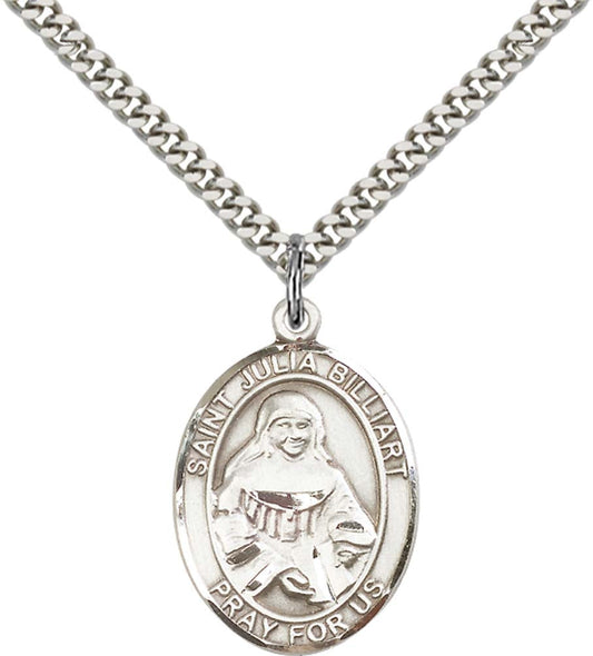 Sterling Silver St. Julia Billiart Pendant with 24 Inch Light Rhodium Heavy Curb Chain