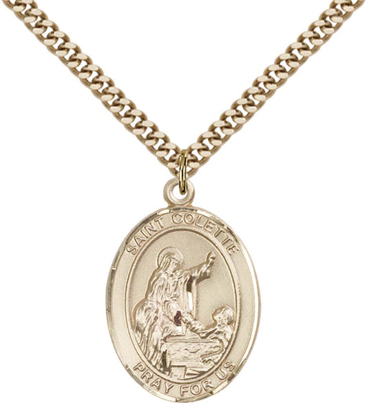 14kt Gold Filled St. Colette Pendant with 24 inch Gold Plate Heavy Curb Chain