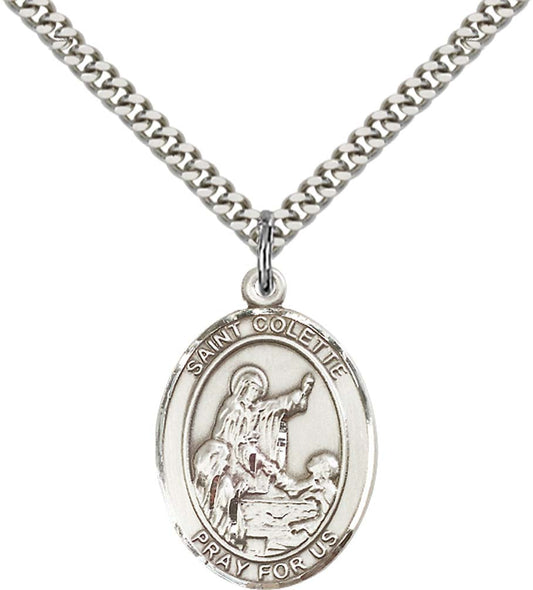 Sterling Silver St. Colette Pendant with 24 Inch Light Rhodium Heavy Curb Chain