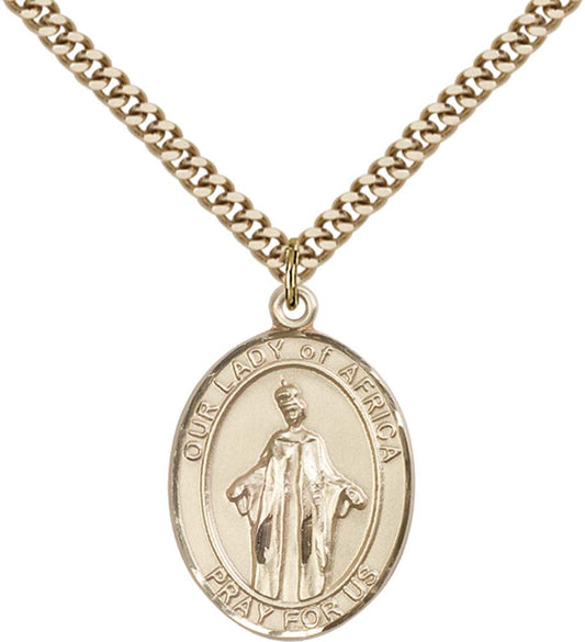 14kt Gold Filled O/L of Africa Pendant with 24 inch Gold Plate Heavy Curb Chain