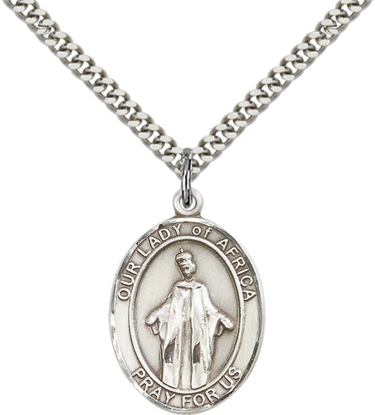 Sterling Silver O/L of Africa Pendant with 24 Inch Light Rhodium Heavy Curb Chain