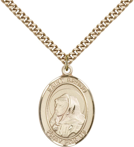 14kt Gold Filled St. Bruno Pendant with 24 inch Gold Plate Heavy Curb Chain