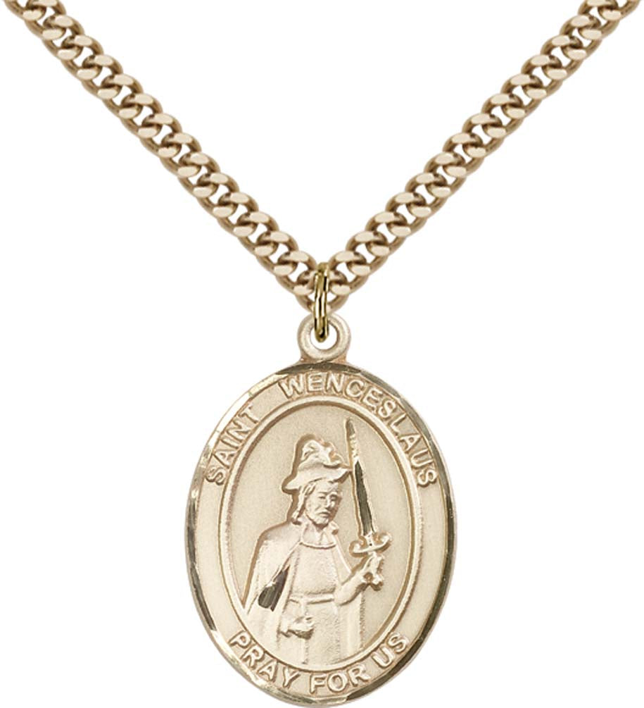 14kt Gold Filled St. Wenceslaus Pendant with 24 inch Gold Plate Heavy Curb Chain
