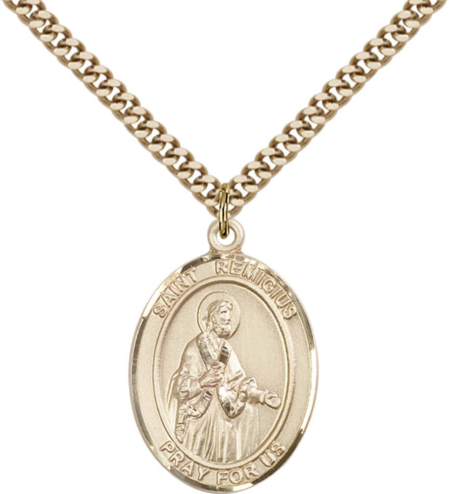 14kt Gold Filled St. Remigius of Reims Pendant with 24 inch Gold Plate Heavy Curb Chain