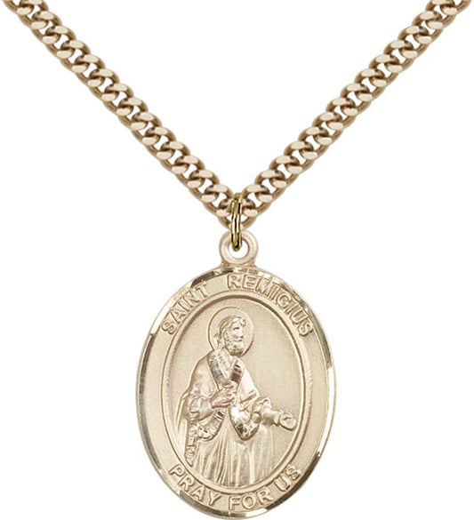 14kt Gold Filled St. Remigius of Reims Pendant with 24 inch Gold Plate Heavy Curb Chain