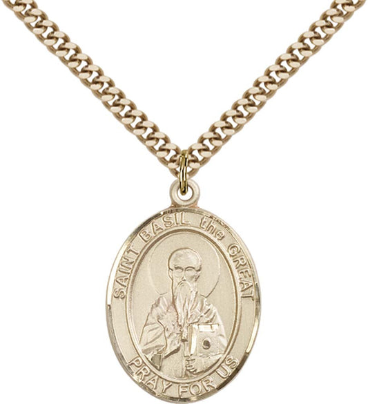 14kt Gold Filled St. Basil the Great Pendant with 24 inch Gold Plate Heavy Curb Chain