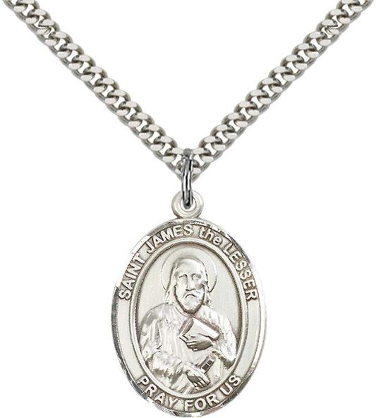 Sterling Silver St. James the Lesser Pendant with 24 Inch Light Rhodium Heavy Curb Chain