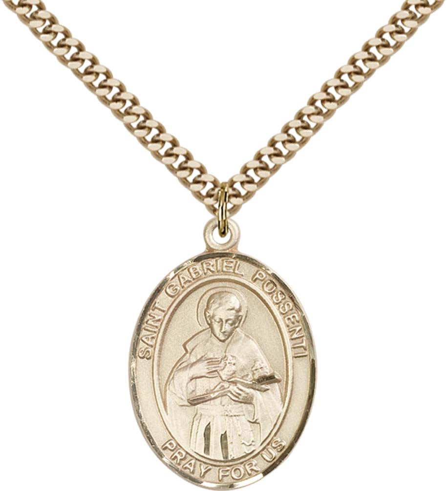 14kt Gold Filled St. Gabriel Possenti Pendant with 24 inch Gold Plate Heavy Curb Chain
