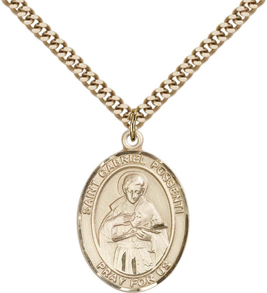 14kt Gold Filled St. Gabriel Possenti Pendant with 24 inch Gold Plate Heavy Curb Chain