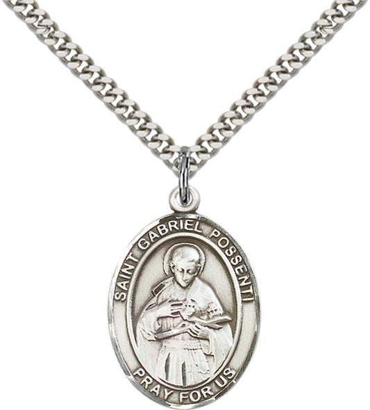 Sterling Silver St. Gabriel Possenti Pendant with 24 Inch Light Rhodium Heavy Curb Chain