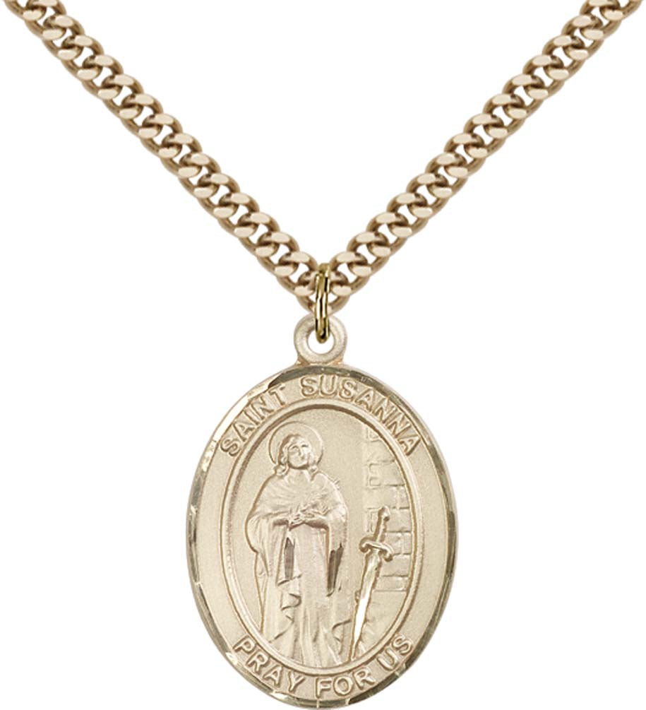 14kt Gold Filled St. Susanna Pendant with 24 inch Gold Plate Heavy Curb Chain