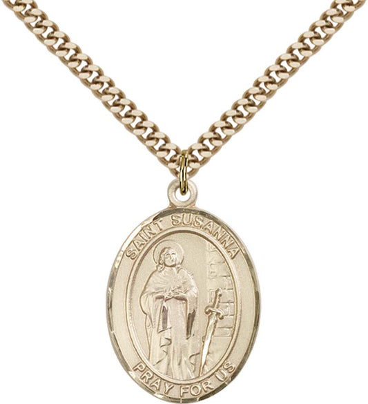 14kt Gold Filled St. Susanna Pendant with 24 inch Gold Plate Heavy Curb Chain
