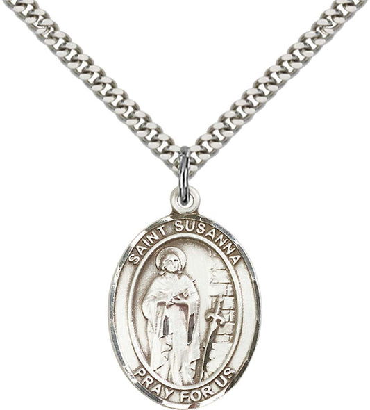 Sterling Silver St. Susanna Pendant with 24 Inch Light Rhodium Heavy Curb Chain