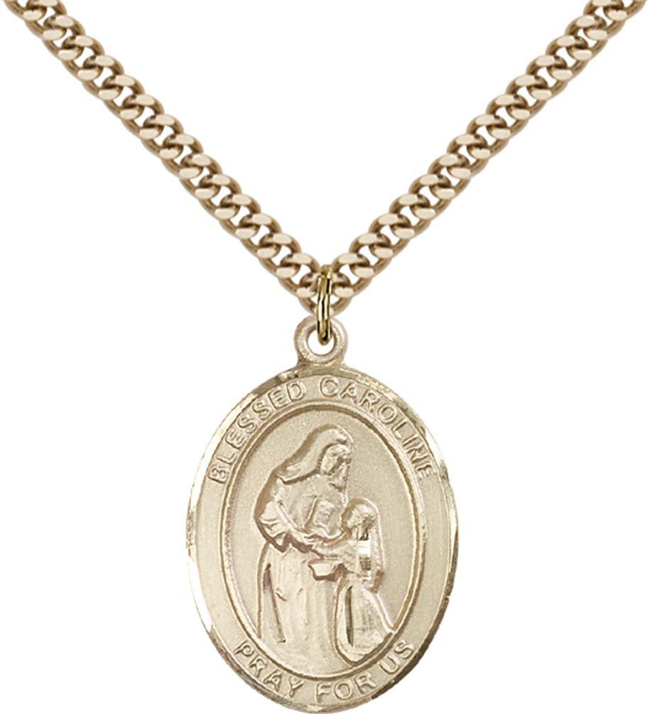 14kt Gold Filled Blessed Caroline Gerhardinger Pendant with 24 inch Gold Plate Heavy Curb Chain