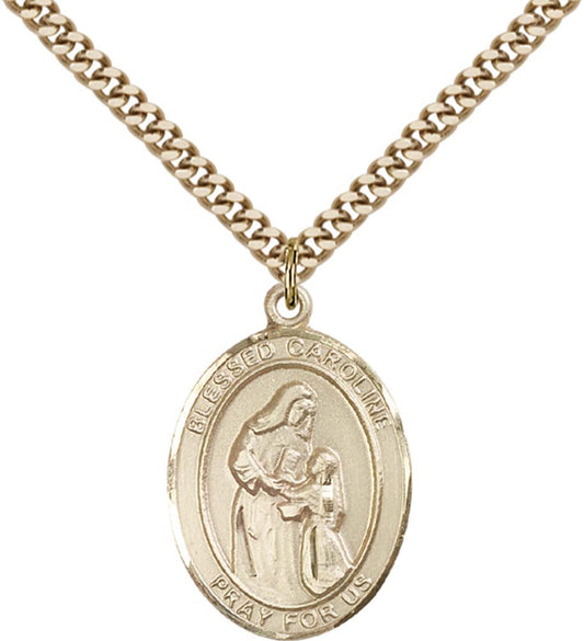 14kt Gold Filled Blessed Caroline Gerhardinger Pendant with 24 inch Gold Plate Heavy Curb Chain