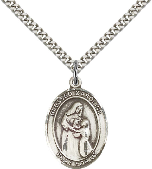Sterling Silver Blessed Caroline Gerhardinger Pend with 24 Inch Light Rhodium Heavy Curb Chain