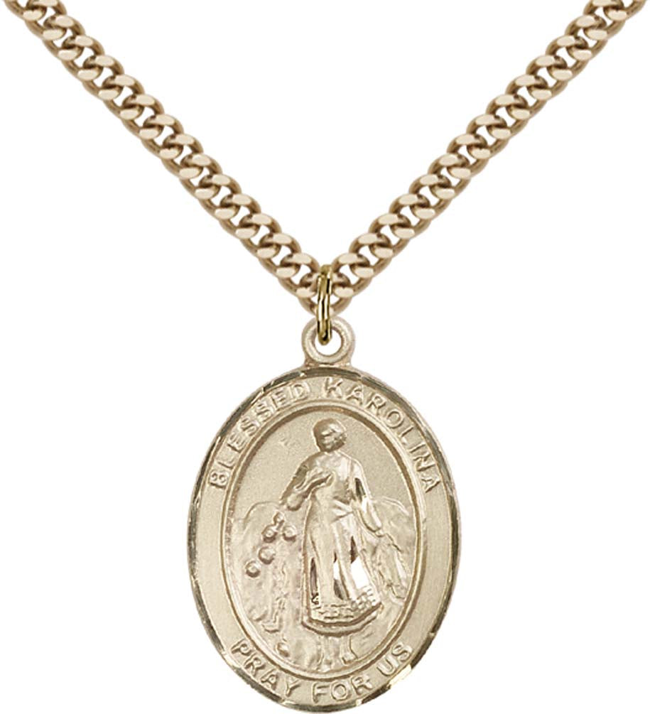 14kt Gold Filled Blessed Karolina Kozkowna Pendant with 24 inch Gold Plate Heavy Curb Chain