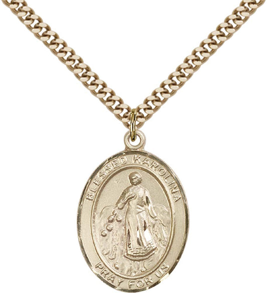 14kt Gold Filled Blessed Karolina Kozkowna Pendant with 24 inch Gold Plate Heavy Curb Chain