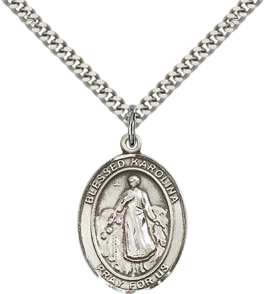Sterling Silver Blessed Karolina Kozkowna Pendant with 24 Inch Light Rhodium Heavy Curb Chain