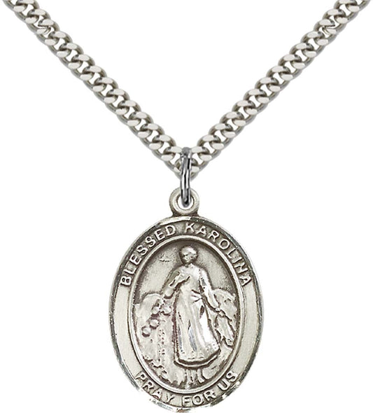 Sterling Silver Blessed Karolina Kozkowna Pendant with 24 Inch Light Rhodium Heavy Curb Chain