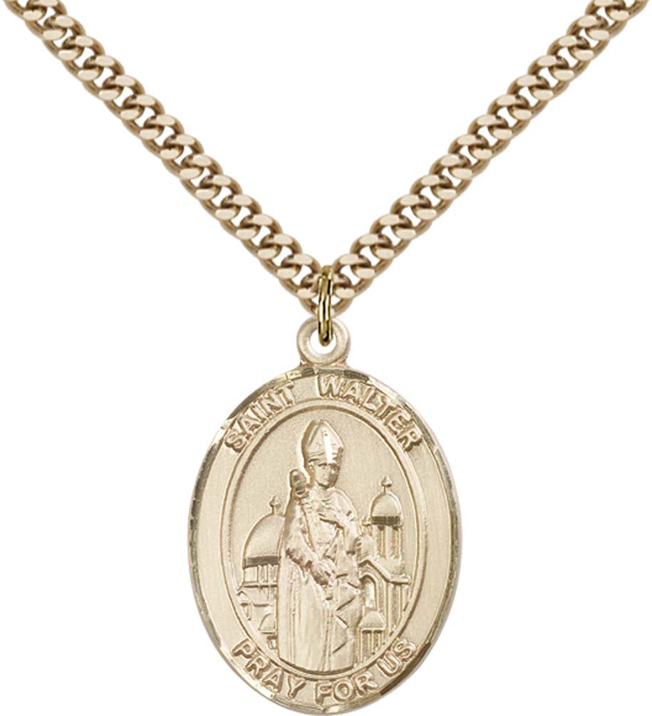 14kt Gold Filled St. Walter of Pontoise Pendant with 24 inch Gold Plate Heavy Curb Chain